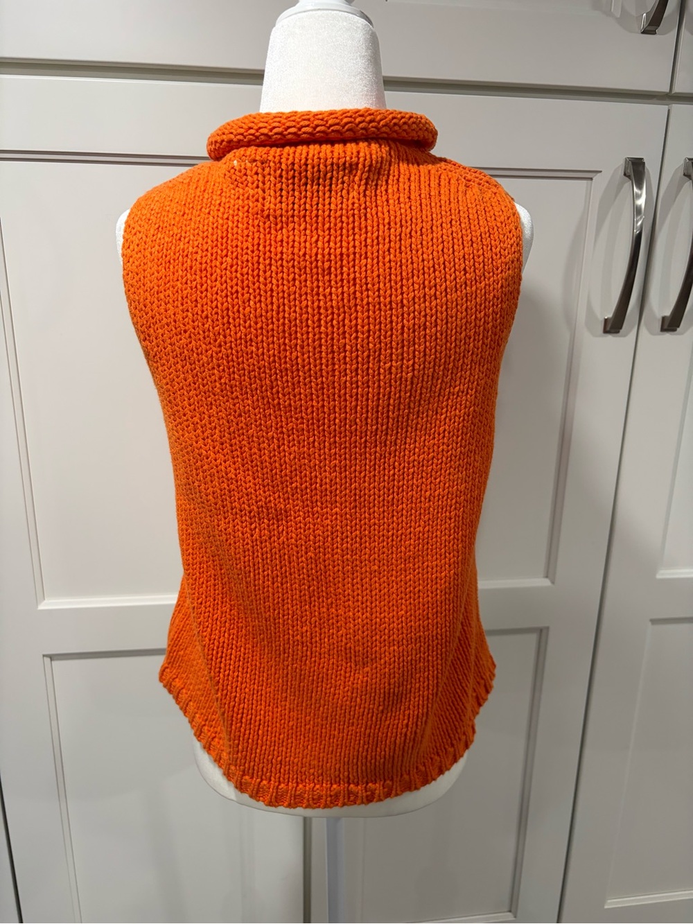 90s Vintage Knit Trinity Sleeveless Turtleneck Sweater in Bright Orange - Picture 3 of 4